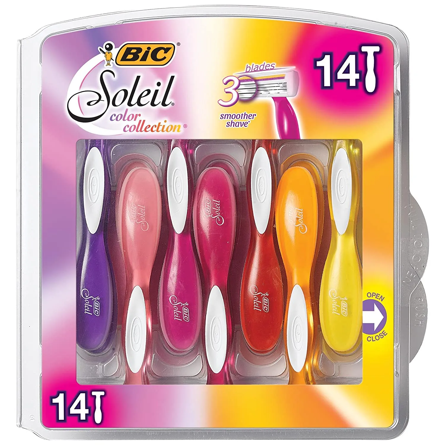 BIC Premium Shaving Razor Set with Aloe Vera and Vitamin E Lubricating Disposable Razors for Women, Strip Soleil Color, 10-Count, 3 Blades