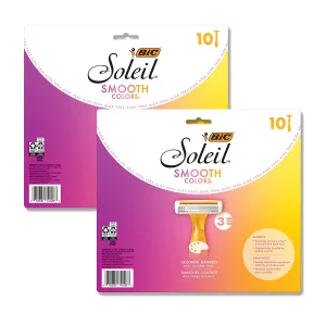 BIC Premium Shaving Razor Set with Aloe Vera and Vitamin E Lubricating Disposable Razors for Women, Strip Soleil Color, 10-Count, 3 Blades
