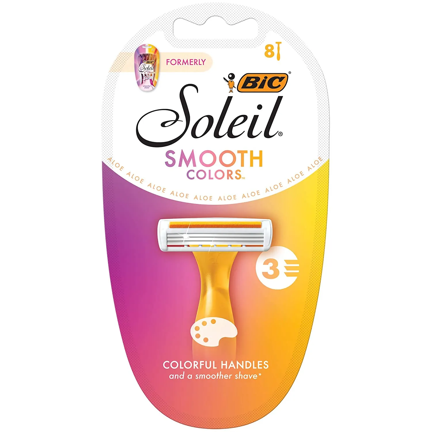 BIC Premium Shaving Razor Set with Aloe Vera and Vitamin E Lubricating Disposable Razors for Women, Strip Soleil Color, 10-Count, 3 Blades