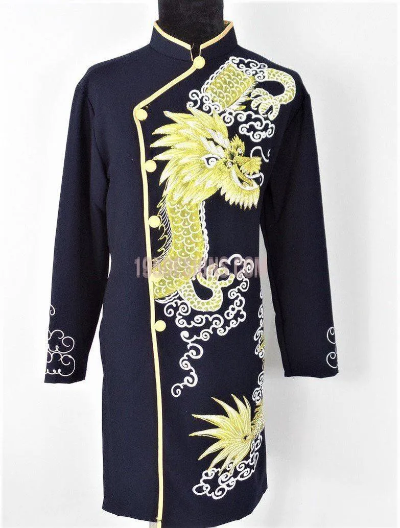 Black Ao Dai Men -  Áo Dài Nam Vẽ Rồng Vải Co Giản Nhẹ