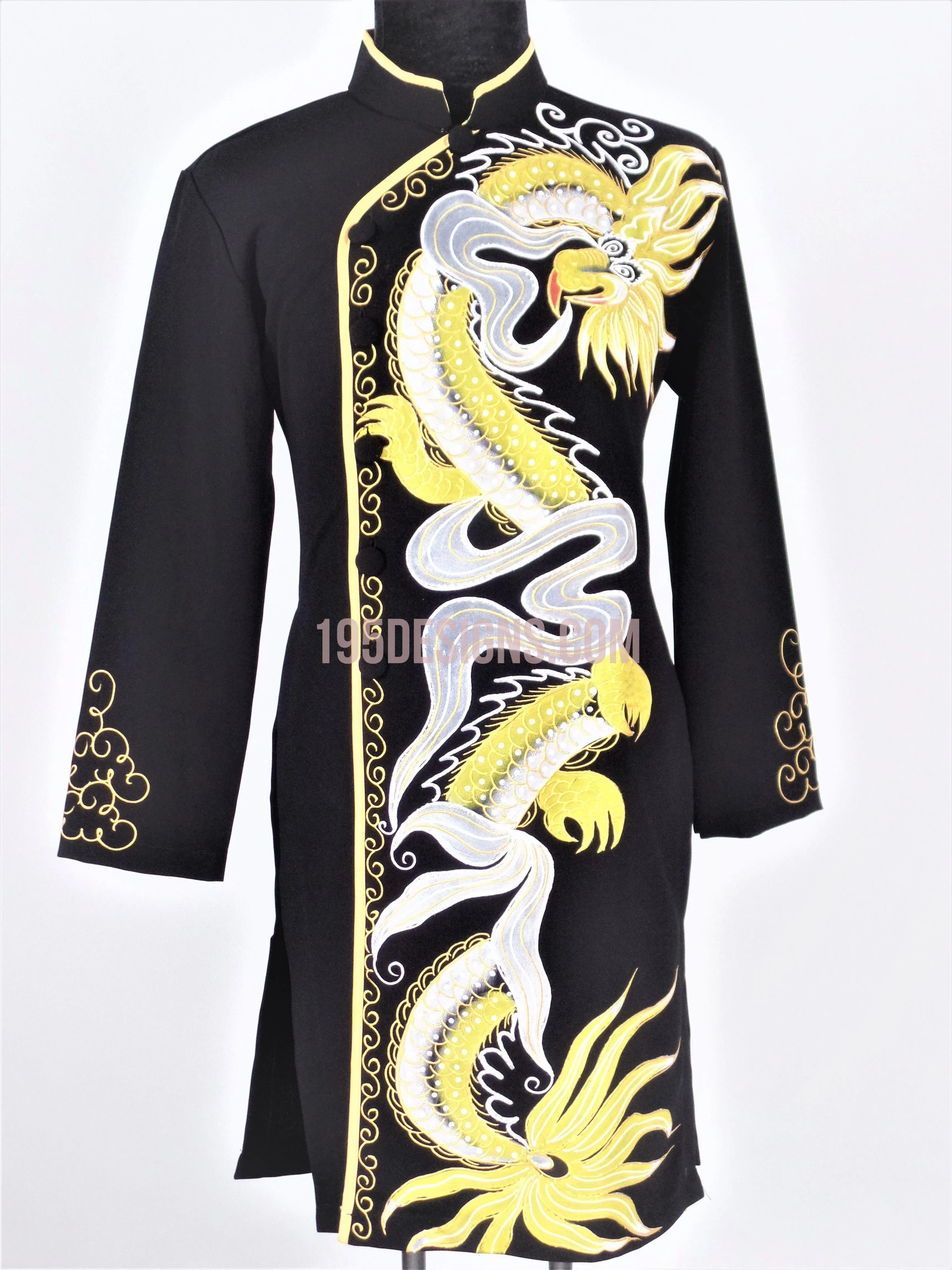 Black Ao Dai Men -  Áo Dài Nam Vẽ Rồng Vải Co Giản Nhẹ