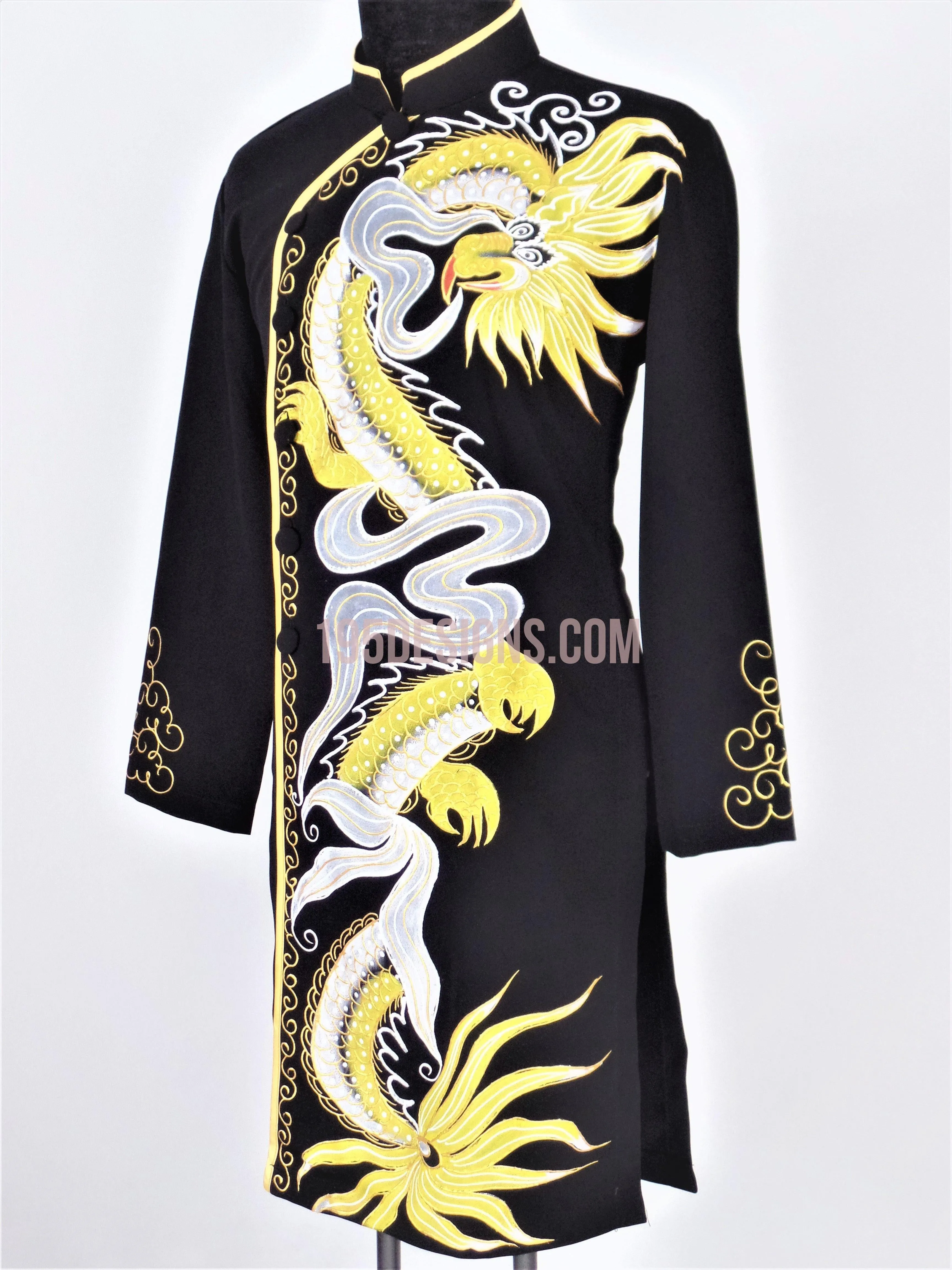 Black Ao Dai Men -  Áo Dài Nam Vẽ Rồng Vải Co Giản Nhẹ