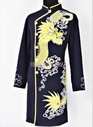 Black Ao Dai Men -  Áo Dài Nam Vẽ Rồng Vải Co Giản Nhẹ