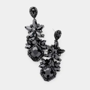 Black Crystal Rhinestone Floral Pageant Earrings | Prom Earrings | 476446