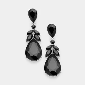 Black Crystal Teardrop Leaf Pageant Earrings | 379350