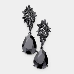Black Crystal Teardrop Rhinestone Pageant Earrings | Homecoming Jewelry | 486775
