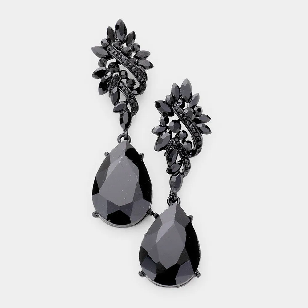 Black Crystal Teardrop Rhinestone Pageant Earrings | Homecoming Jewelry | 486775