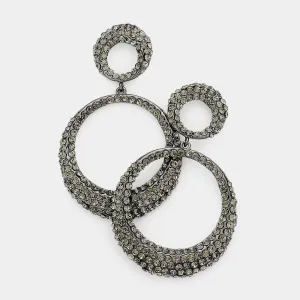 Black Diamond Rhinestone Embellished Hoop Earrings | 3" | 540873