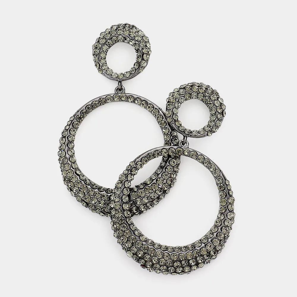 Black Diamond Rhinestone Embellished Hoop Earrings | 3" | 540873