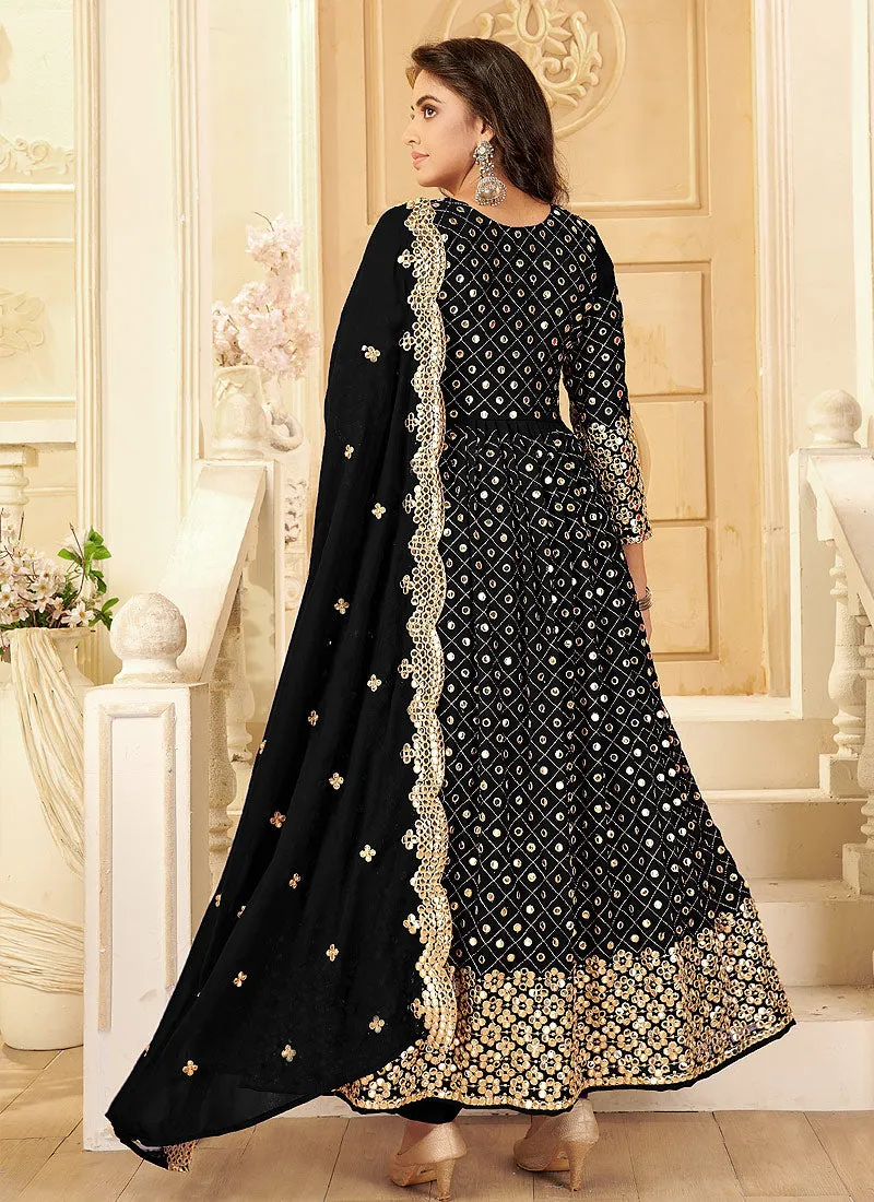 Black Foil Mirror Embroidered Afghani Style Anarkali
