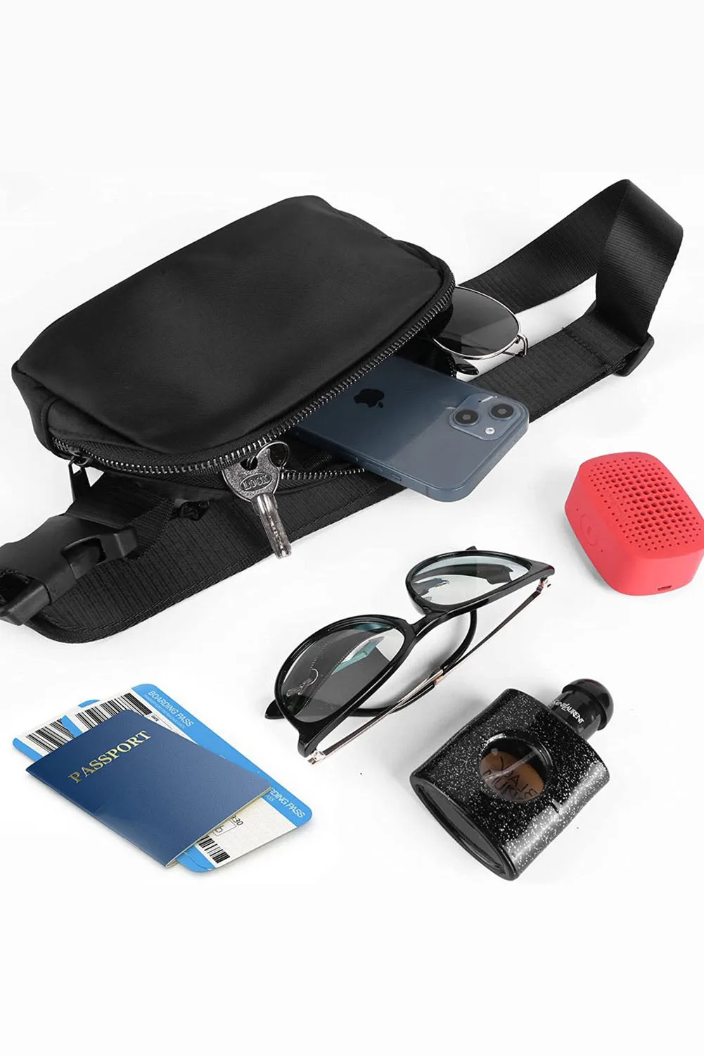 Black Waterproof Zipped Crossbody Chest Bag 20*5*14cm