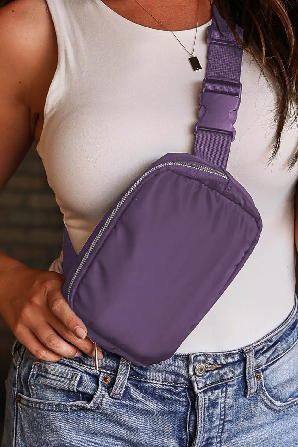 Black Waterproof Zipped Crossbody Chest Bag 20*5*14cm