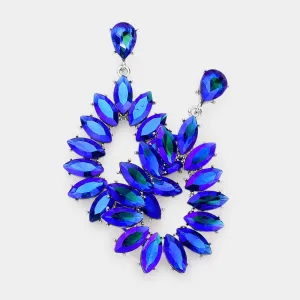 Blue AB Marquise Stone Cluster Open Teardrop Dangle Pageant Earrings | 551885