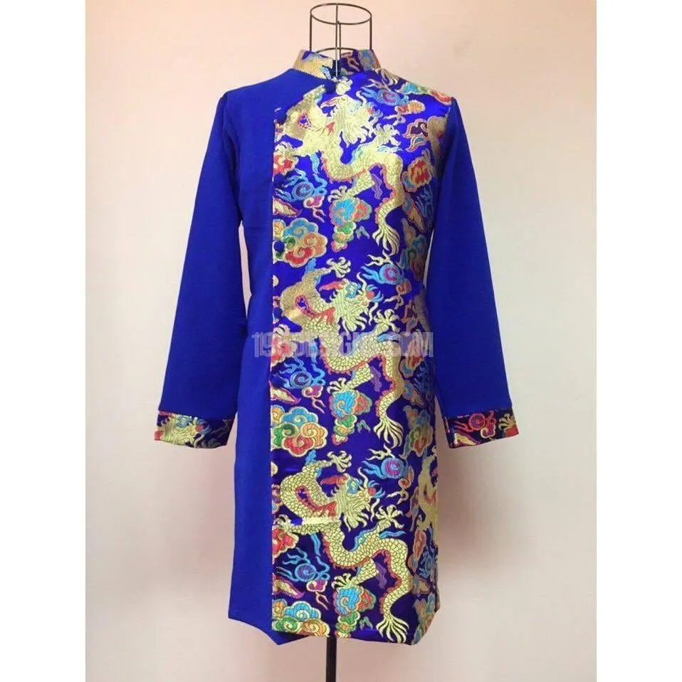 Blue Ao Dai Men - Xanh Gam Nam Vải Cao Cấp