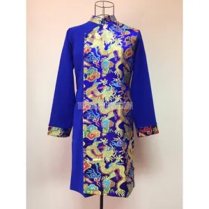 Blue Ao Dai Men - Xanh Gam Nam Vải Cao Cấp