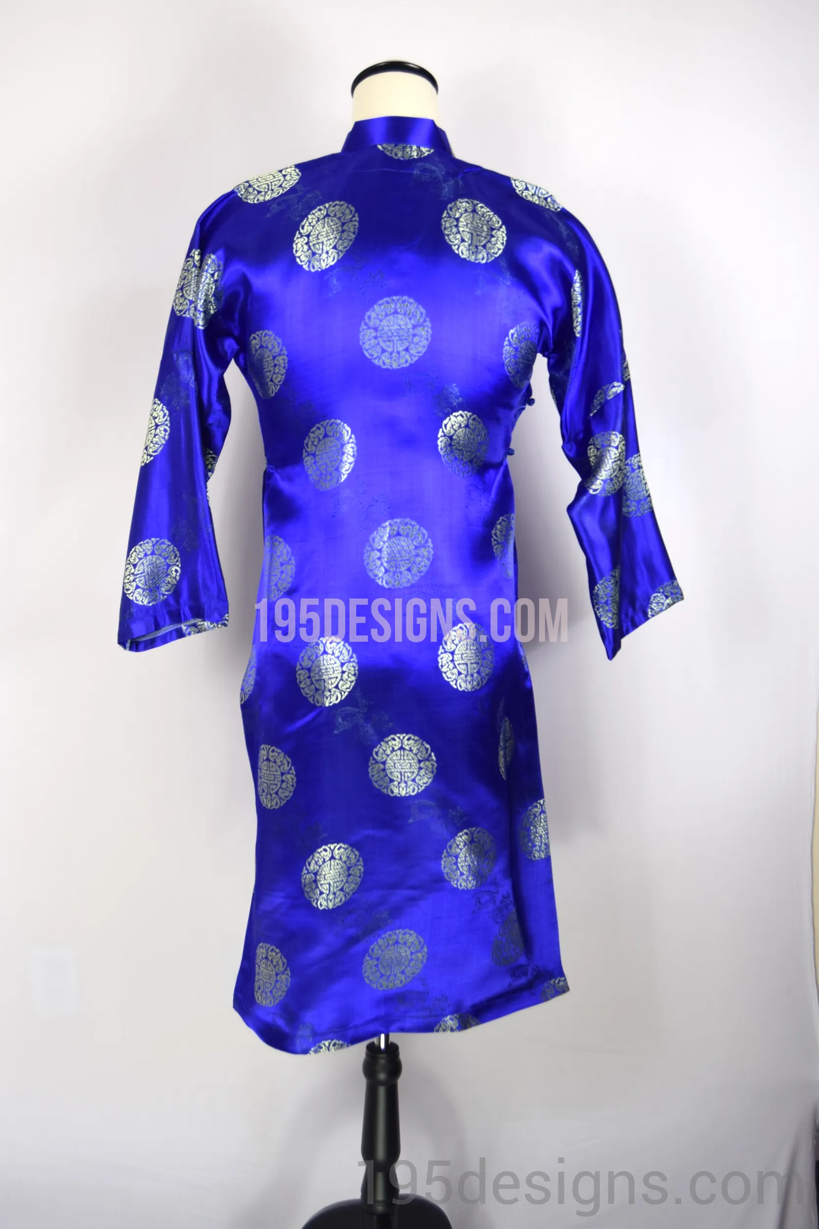 Blue Brocade Ao Dai Men -  Áo Dài Gấm Xanh Nam