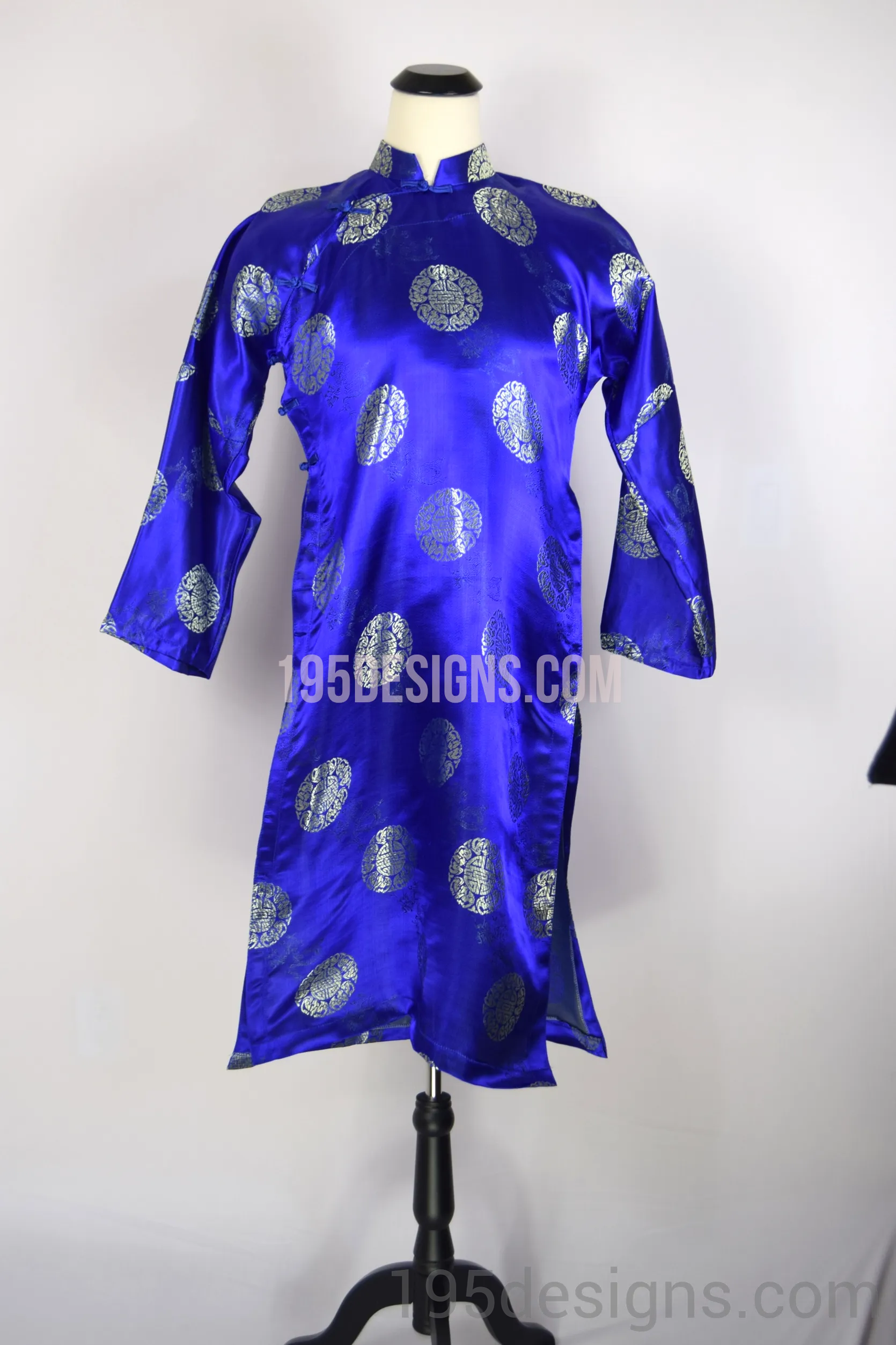 Blue Brocade Ao Dai Men -  Áo Dài Gấm Xanh Nam