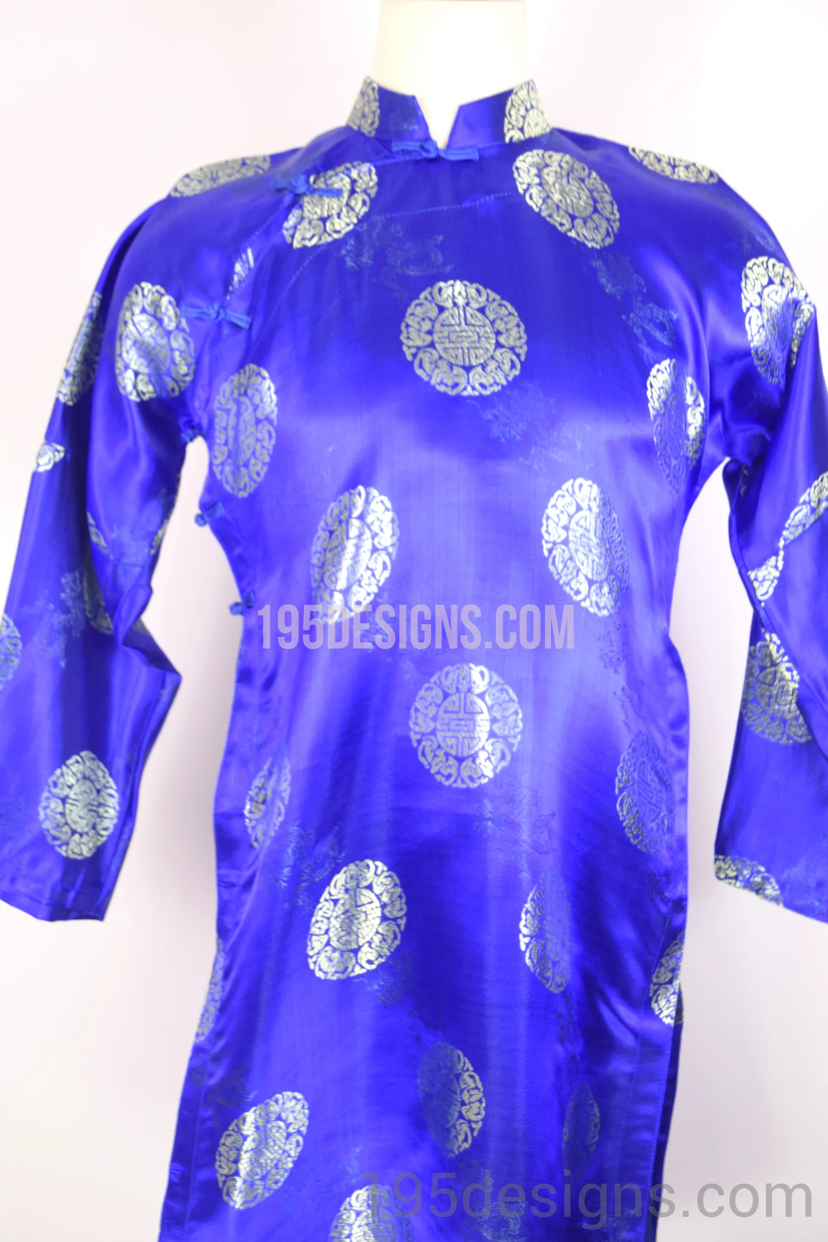 Blue Brocade Ao Dai Men -  Áo Dài Gấm Xanh Nam