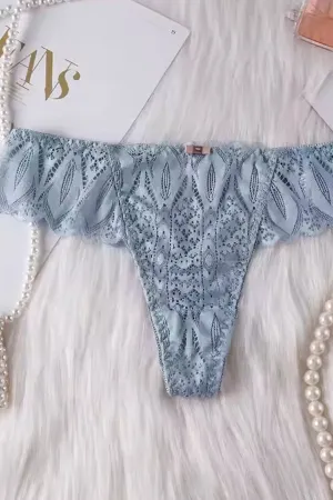 Blue Lacey Lace-Up Thong