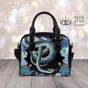 Blue Snakes Flowers Bowler Bag Purse