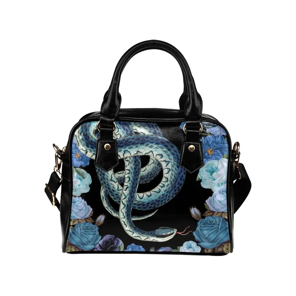 Blue Snakes Flowers Bowler Bag Purse