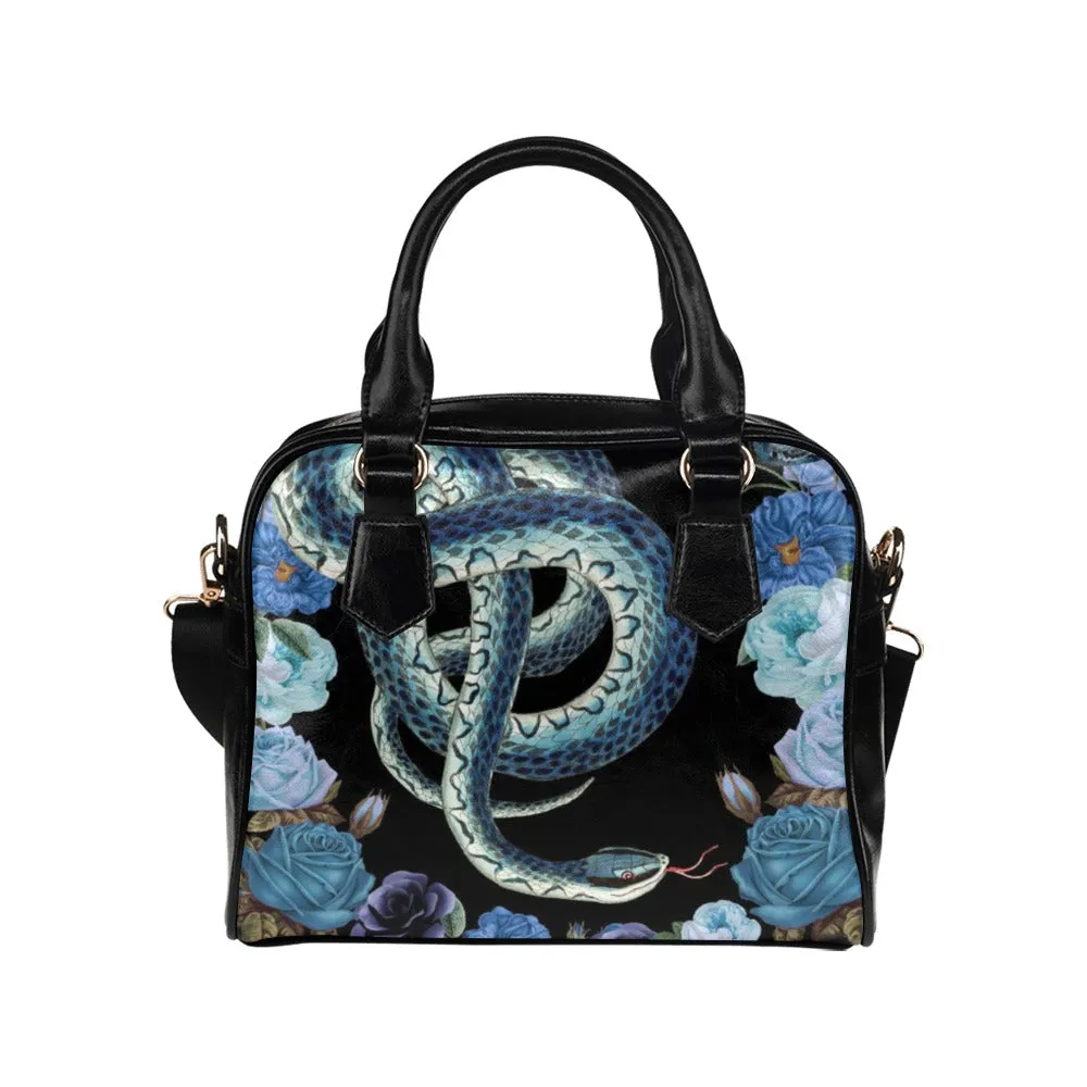 Blue Snakes Flowers Bowler Bag Purse