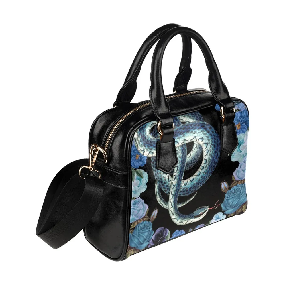 Blue Snakes Flowers Bowler Bag Purse