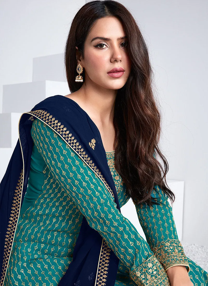 Blue Two Tone Traditional Embroidered Salwar Kameez