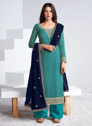 Blue Two Tone Traditional Embroidered Salwar Kameez