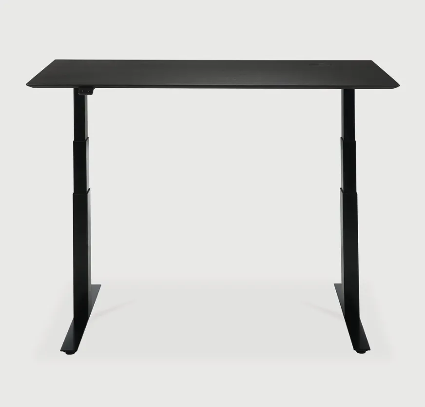 Bok Extendable Desk- Varnished Oak Black Top & Black Base