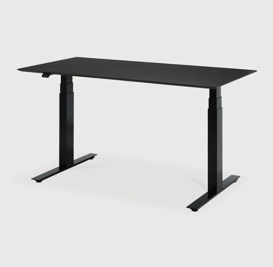 Bok Extendable Desk- Varnished Oak Black Top & Black Base