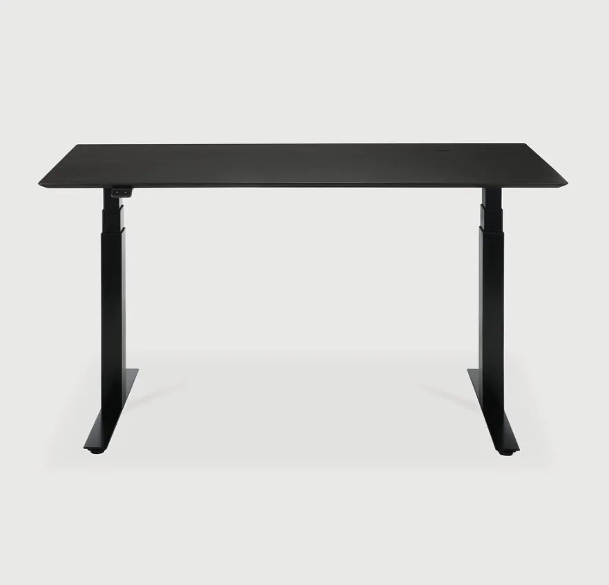 Bok Extendable Desk- Varnished Oak Black Top & Black Base