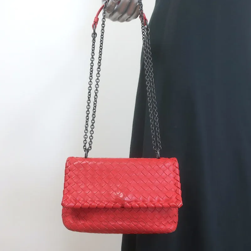 Bottega Veneta Olimpia Intrecciato Leather Small Crossbody Bag Red