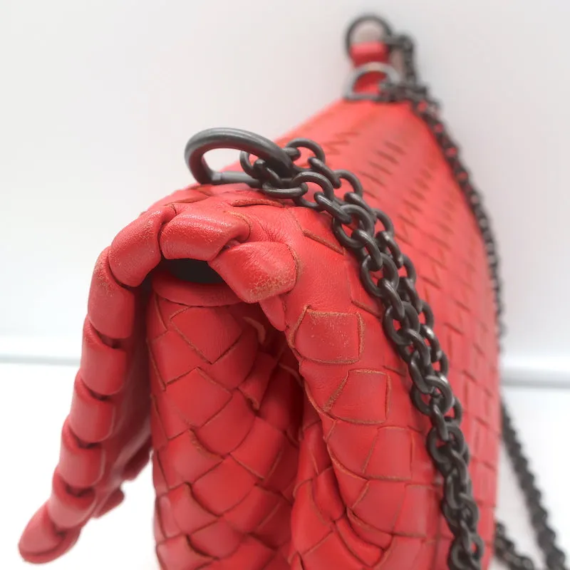 Bottega Veneta Olimpia Intrecciato Leather Small Crossbody Bag Red