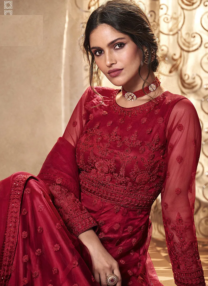 Bridal Red Embroidered Flared Anarkali Suit