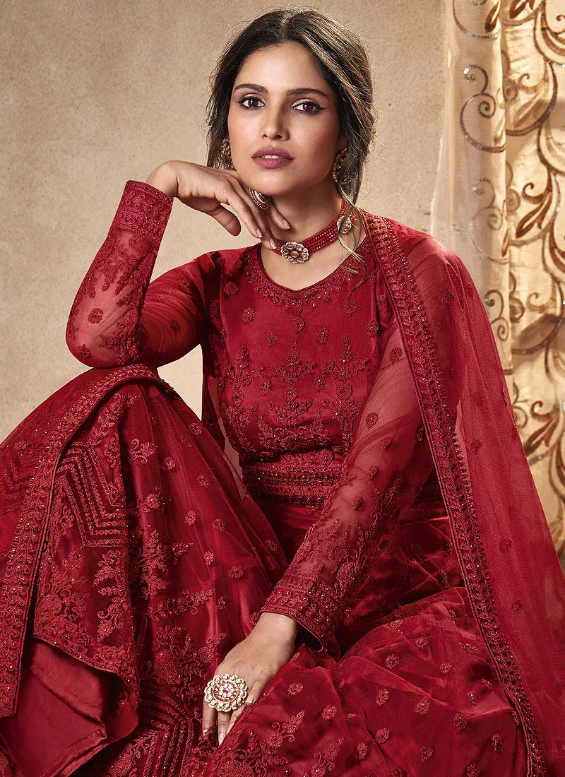 Bridal Red Embroidered Flared Anarkali Suit