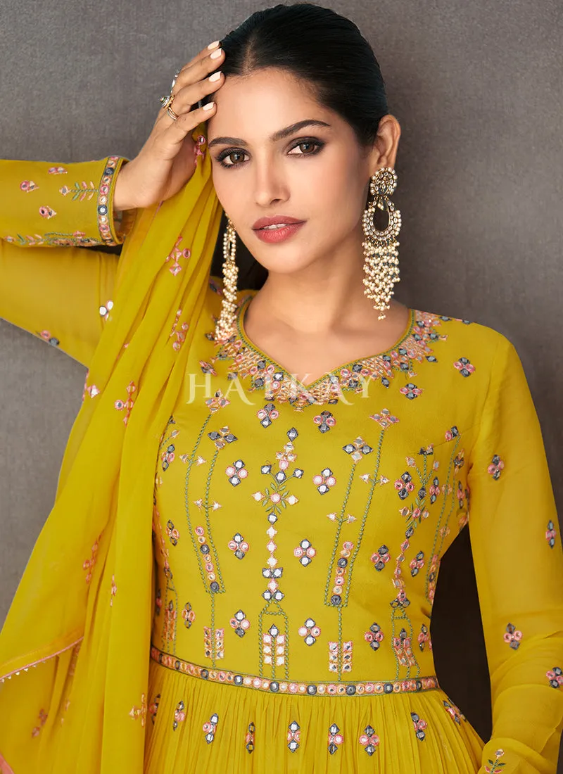 Bridal Yellow Peplum Style Anarkali Lehenga