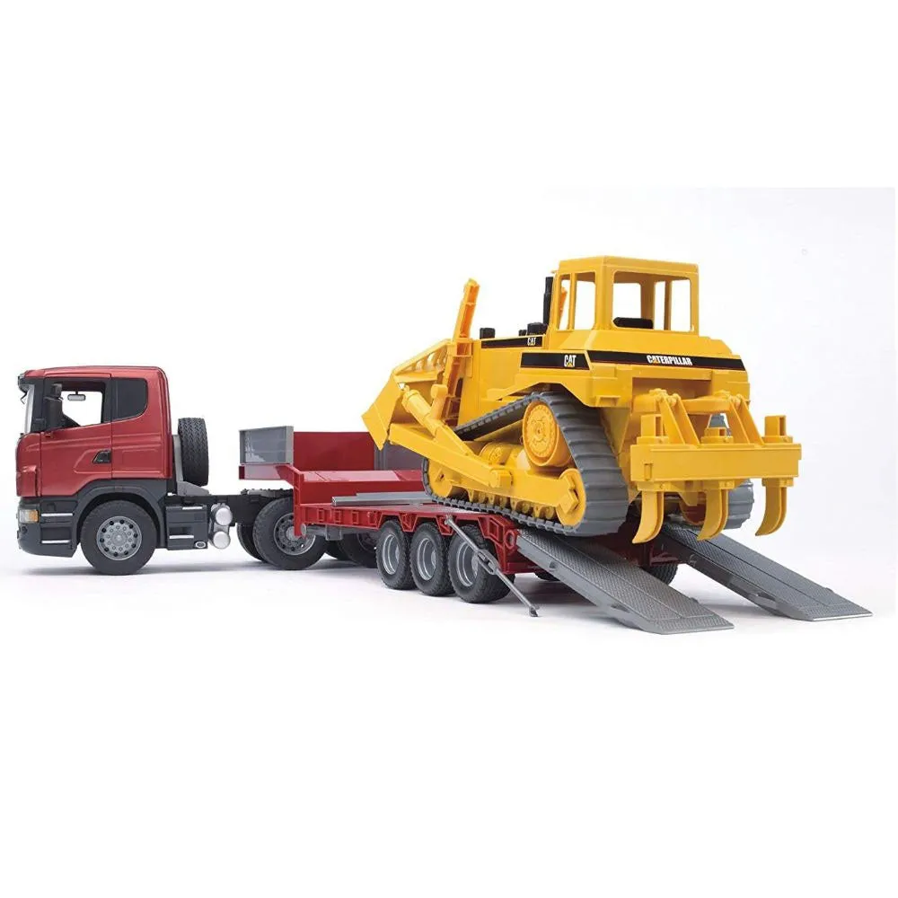 Bruder Scania R-Series Low Loader Truck with CAT Bulldozer