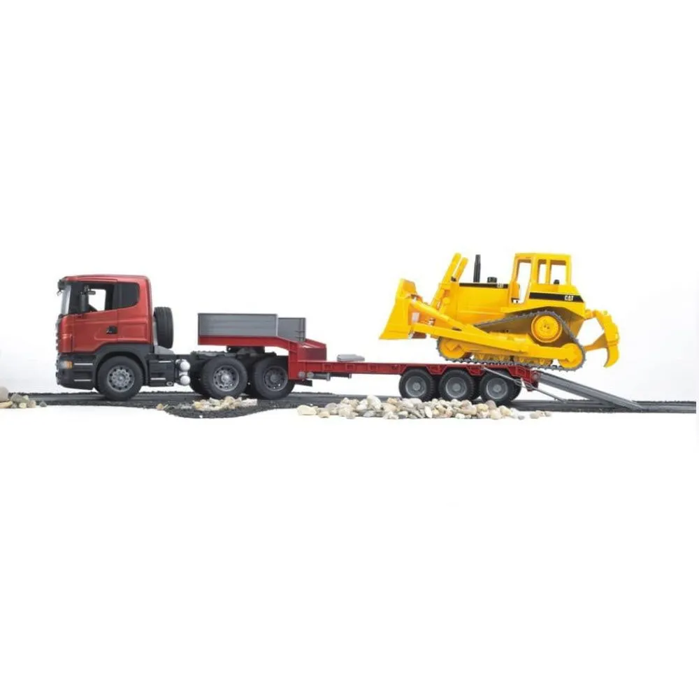 Bruder Scania R-Series Low Loader Truck with CAT Bulldozer