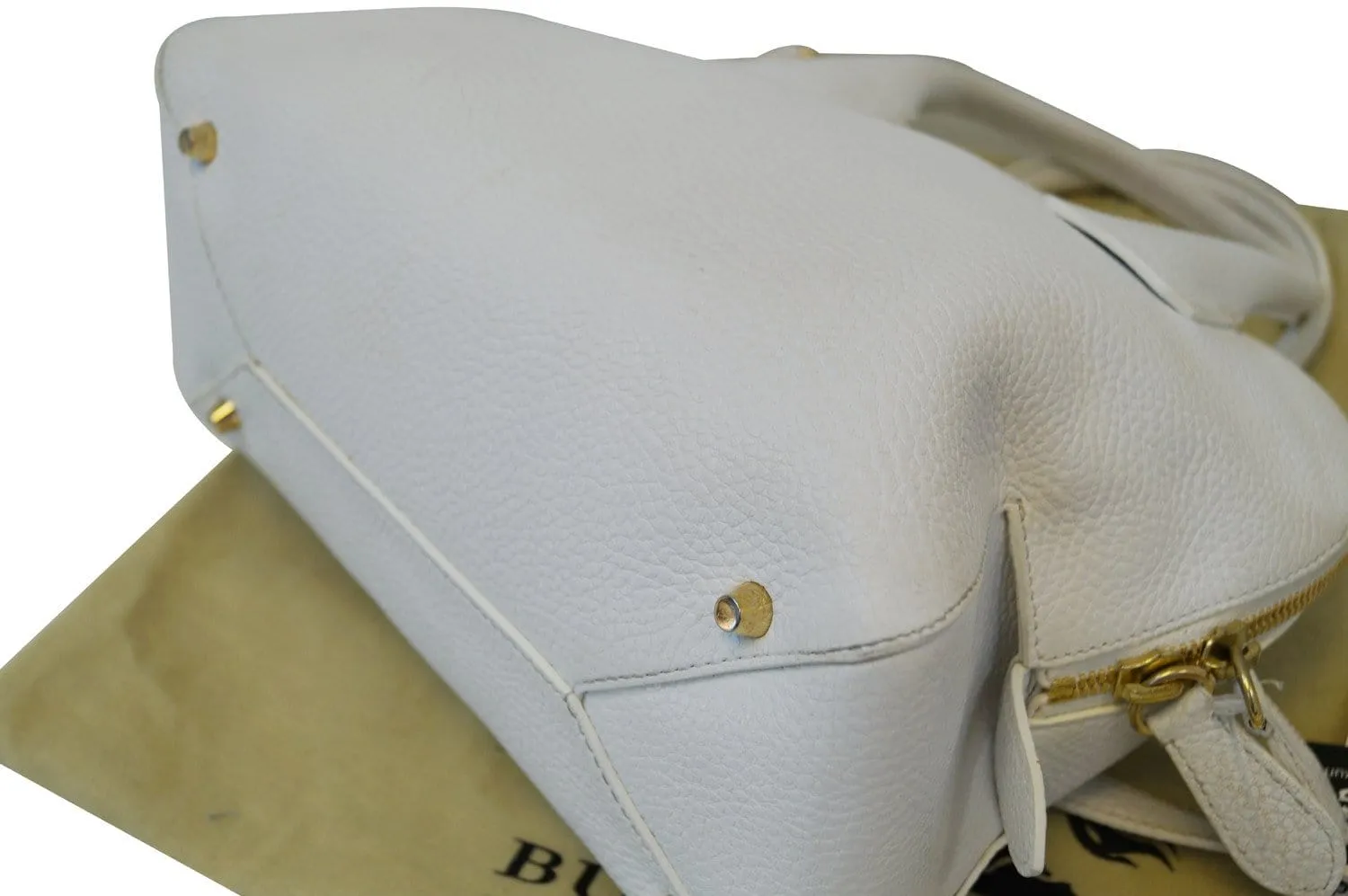 BURBERRY Grainy Leather White Bowling Shoulder Bag
