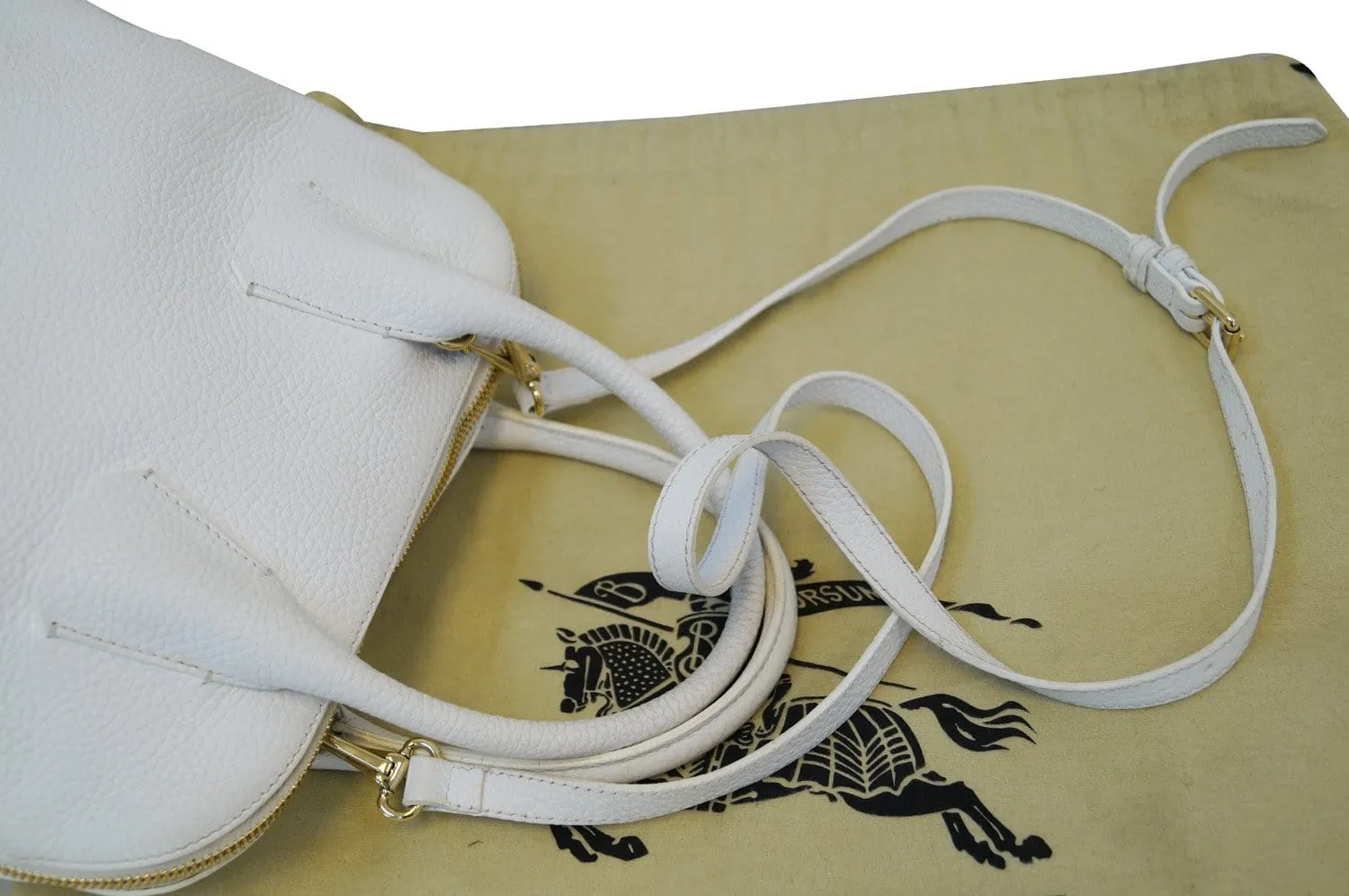 BURBERRY Grainy Leather White Bowling Shoulder Bag