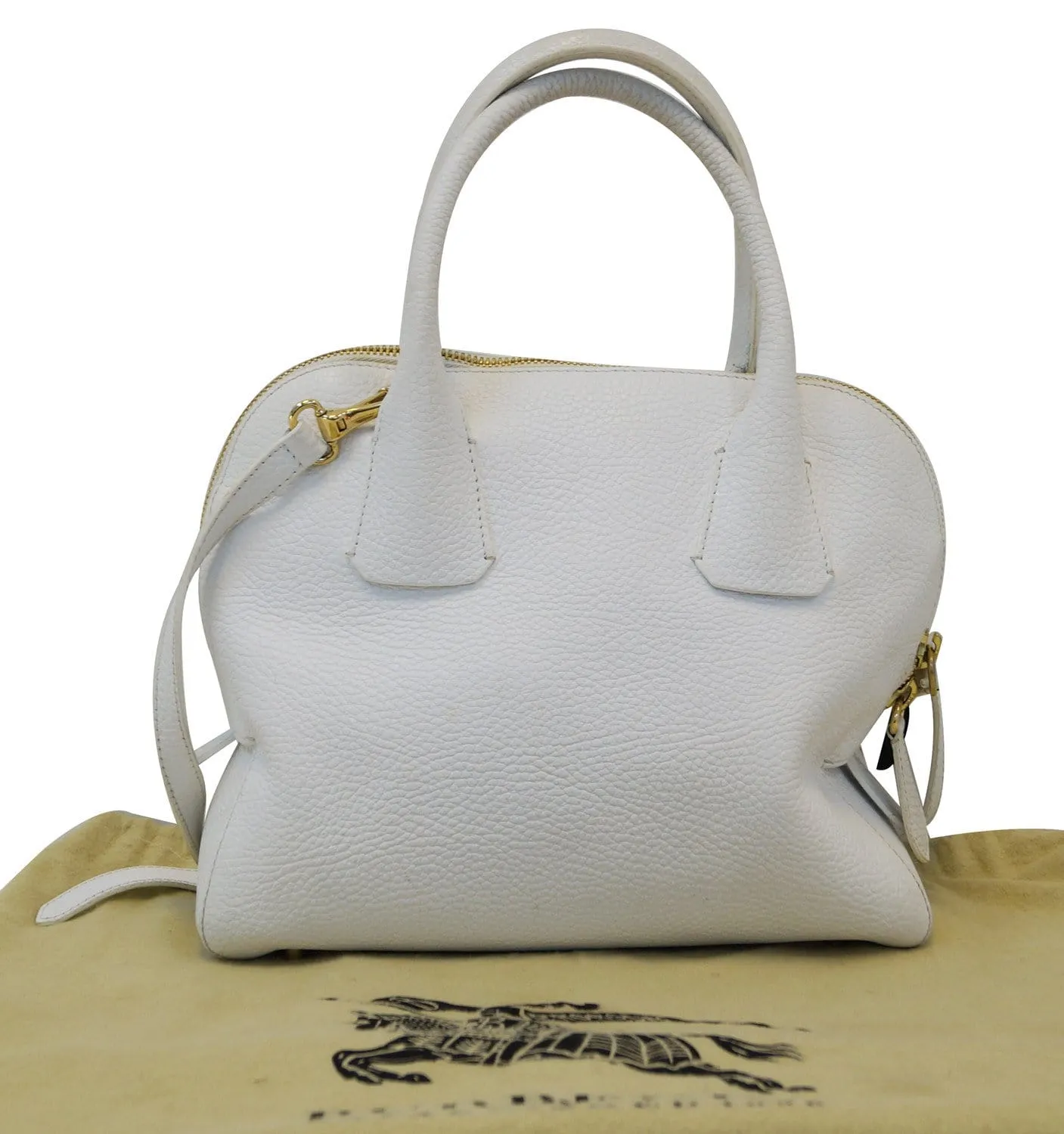 BURBERRY Grainy Leather White Bowling Shoulder Bag