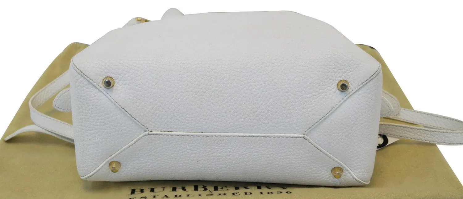 BURBERRY Grainy Leather White Bowling Shoulder Bag