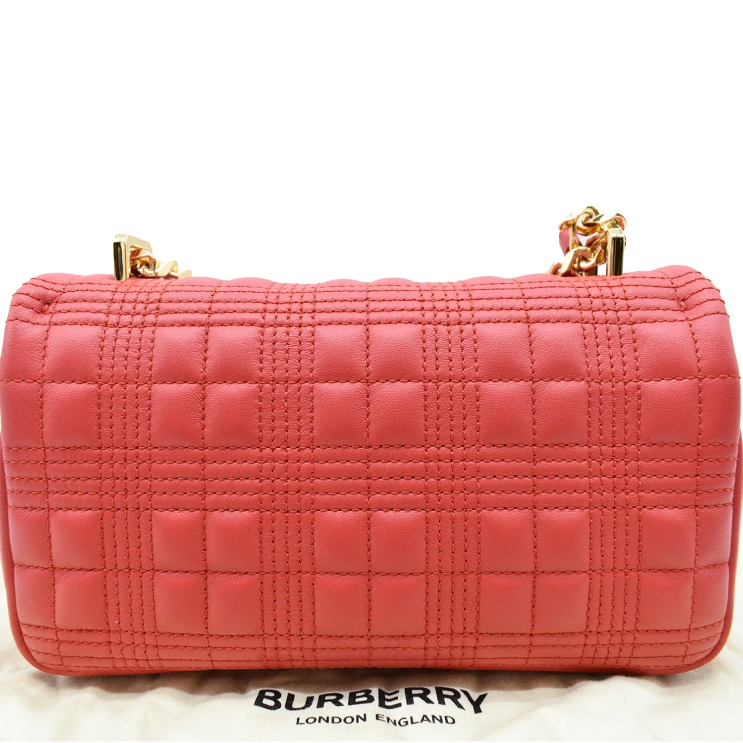 BURBERRY Small Lola Quilted Lambskin Crossbody Bag Primrose Red