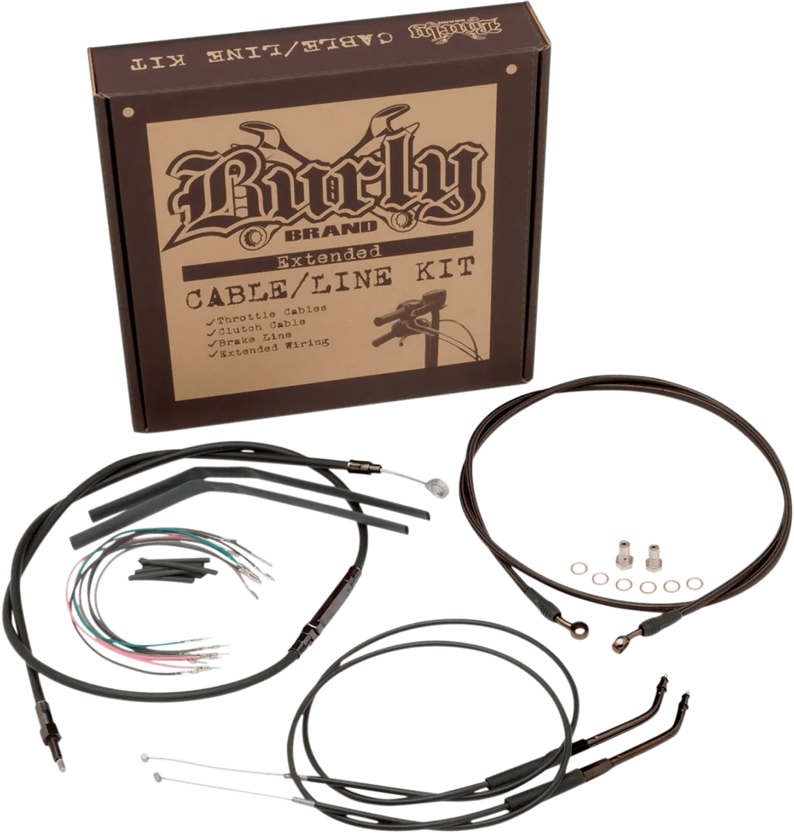 Burly Brand B30-1035 Extended Cable/Brake Line Kit for 16in. Ape Handlebars - Black Vinyl