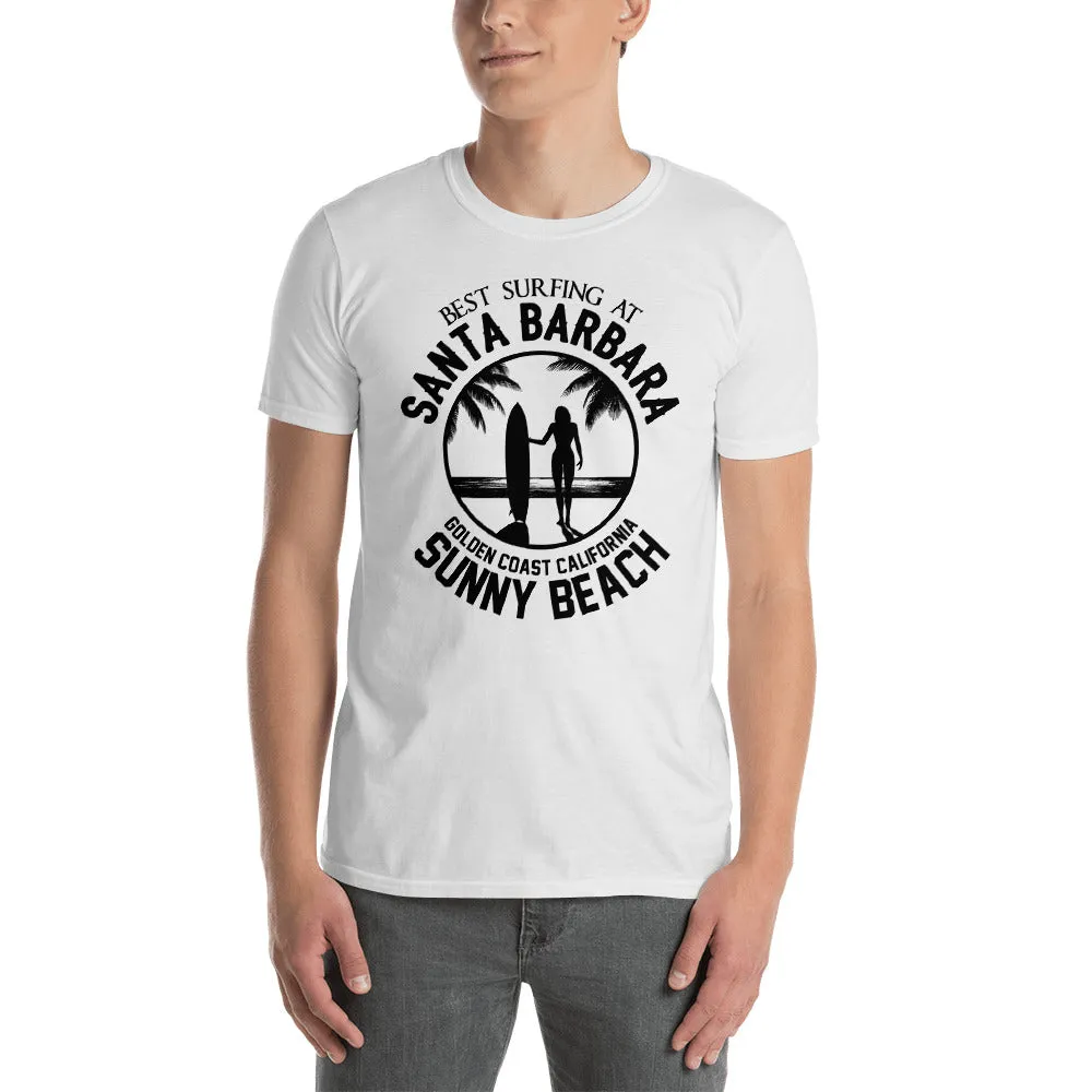 Buy Best Surfing at Santa Barbara  Golden Coast California Sunny Beach T-Shirt for Men in White