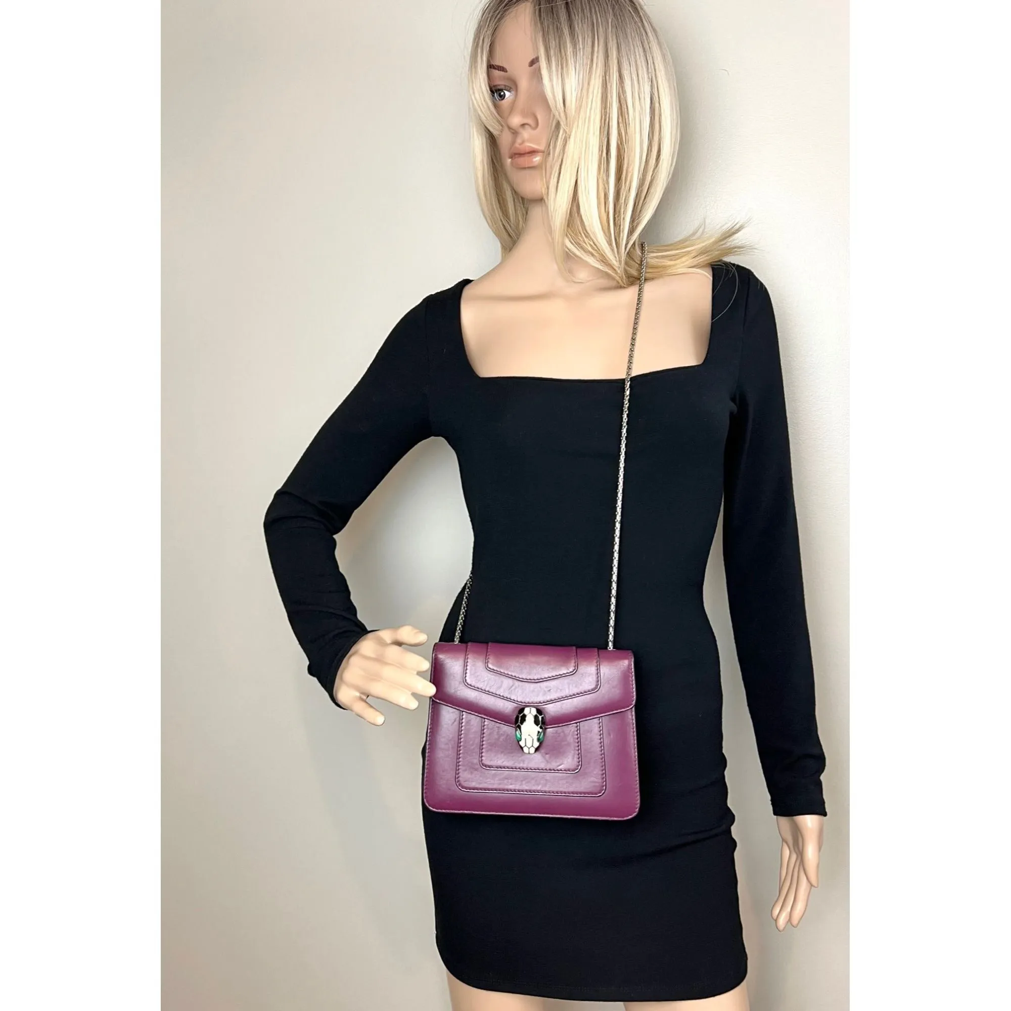 Bvlgari Calfskin Small Serpenti Forever Snake Plum Crossbody Bag