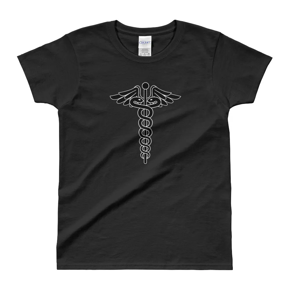 Caduceus T Shirt Black Symbol of Medicine Caduceus T Shirt for Women