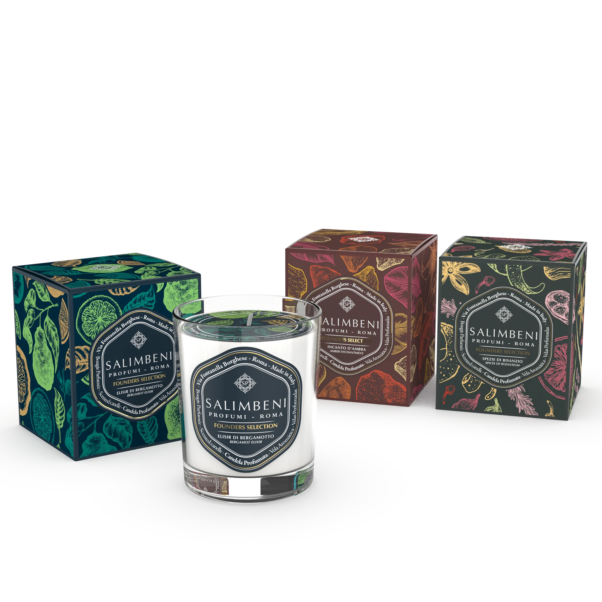 Candela Profumata 190gr Elisir di Bergamotto   Candela Profumata 190gr Incanto d'Ambra   Candela Profumata 190gr Spezie di Bisanzio