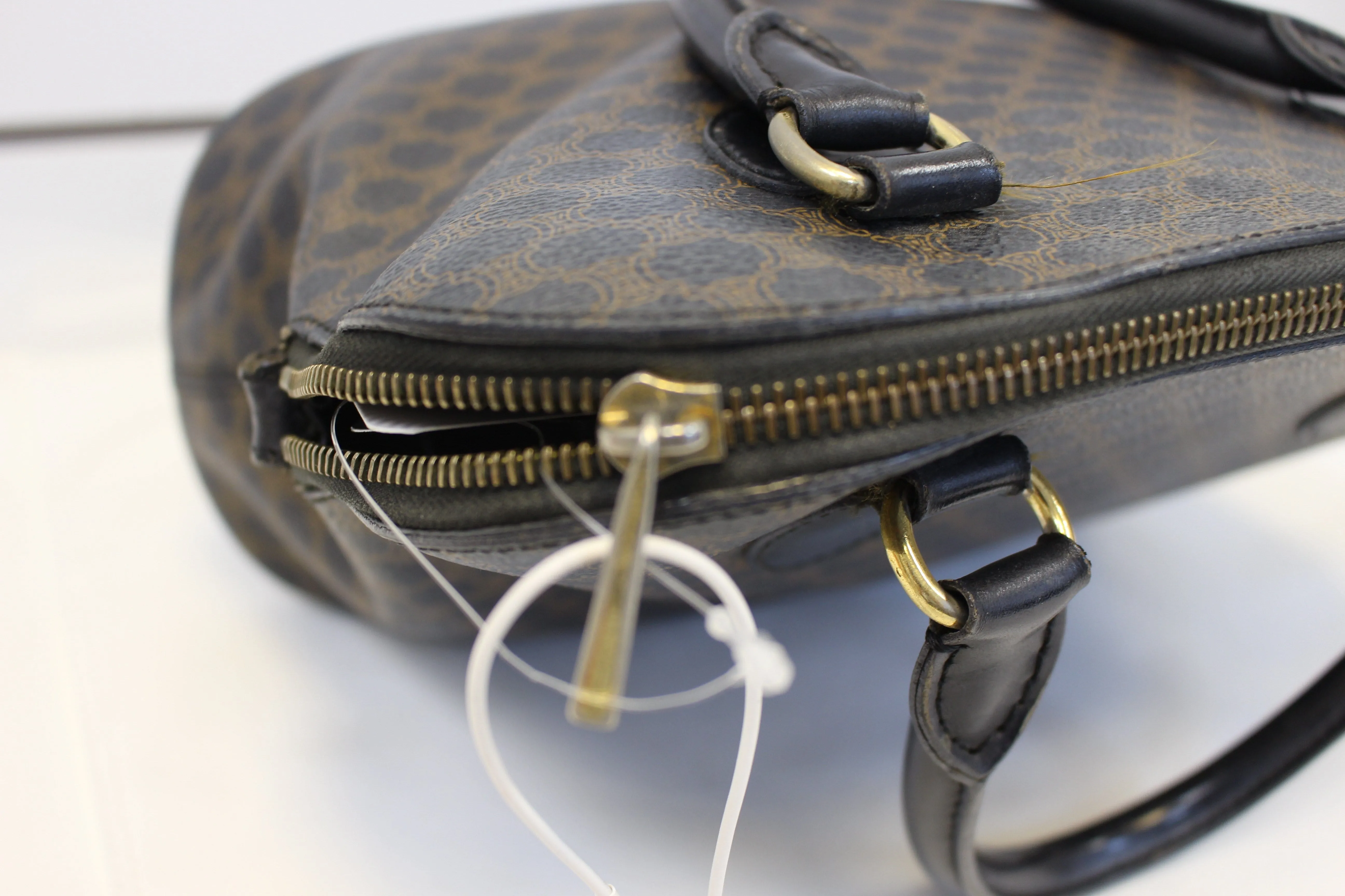 CELINE Macadam Pattern PVC Leather Black Satchel Bag